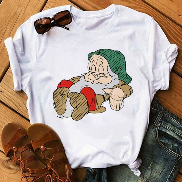 Camiseta Kawaii de Disney con dibujos animados de princesas Blancanieves para mujer, Camisetas estampadas de los siete enanitos, camisetas Unisex, camisetas para mujer