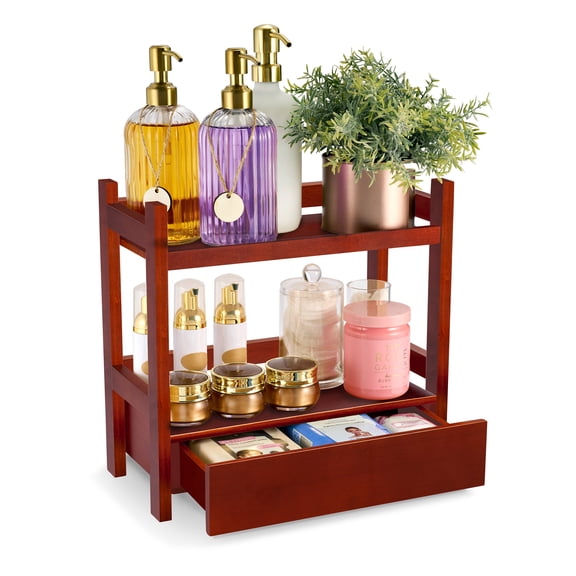 Sorbus 2-Tier Standard Bamboo Counter Organizer with Drawer, Brown, Bathroom & Kitchen