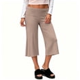 thumbnail image 6 of Utoimkio Women's Fold Over High Waist Capri Flare Pants Soft Stretch Cropped Wide Leg Trousers for Yoga Casual Daily Walking, 6 of 7
