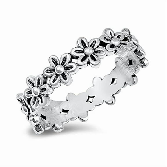 Plumeria Flower Eternity Promise Ring 925 Sterling Silver Women Daisy Band Vintage Inspired Women Stacking Ring