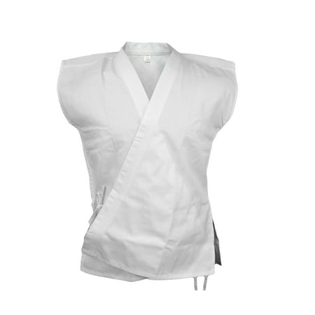 White Karate Sleeveless Uniform Gi Top, Martial Arts Kimono Open Karate Taekwondo Jacket (1)