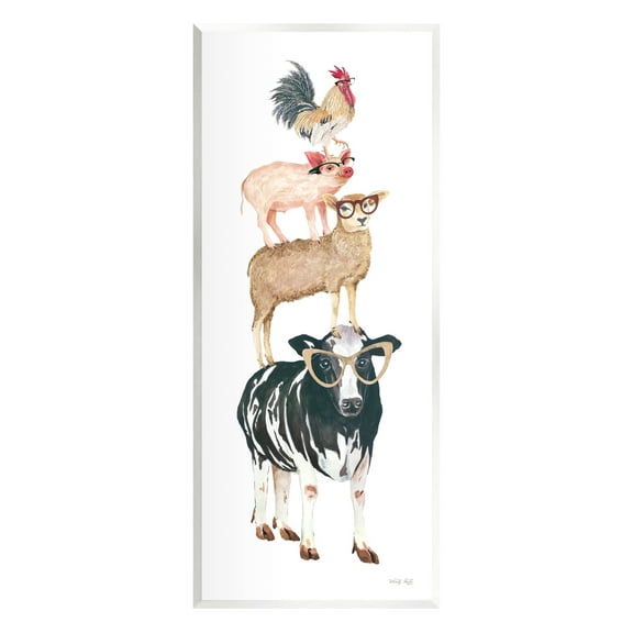 Stupell Industries Stacked Farm Animals Wearing Glasses Graphic Art Unframed Art Print Wall Art, Design by Cindy Jacobs