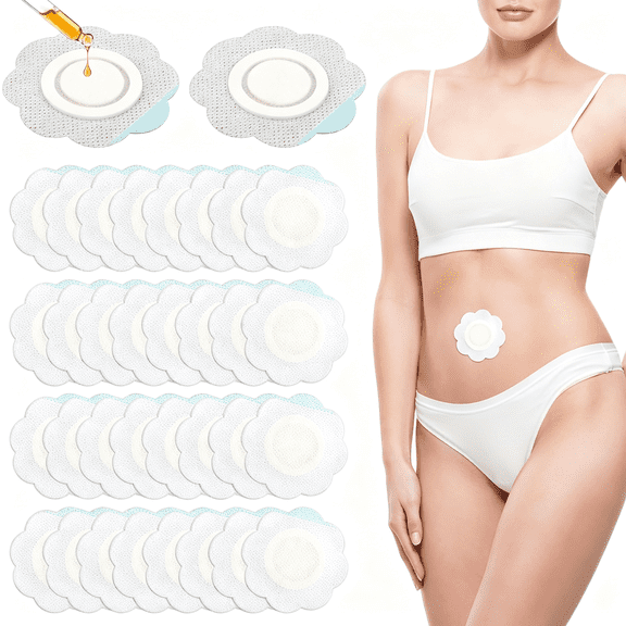 XIRQI 30Pcs Castor Oil Pack Wrap for Belly Button,Self-Adhesive Disposable Castor Belly Button Wrap Pads Spunlace Cloth Highly Absorbent Organic Cover Compress Patches No Wash (Oil Not Included)