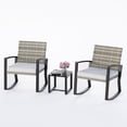 thumbnail image 5 of Lofka 3 Piece Patio Furniture Set, All Weather Wicker Outdoor Rocking Chair Set with Thick Soft Cushions and Tempered Glass Coffee Table, Outdoor Seating Set for Backyard Porch Garden, Light Gray, 5 of 12