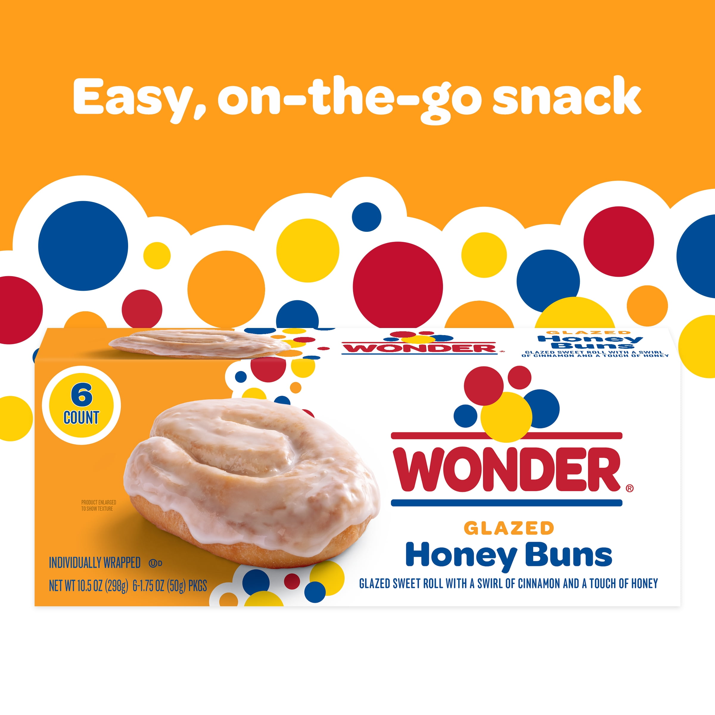 (3 pack) Wonder Glazed Honey Buns, Individually Wrapped Pastry Snacks, 10.5 oz, 6 Count