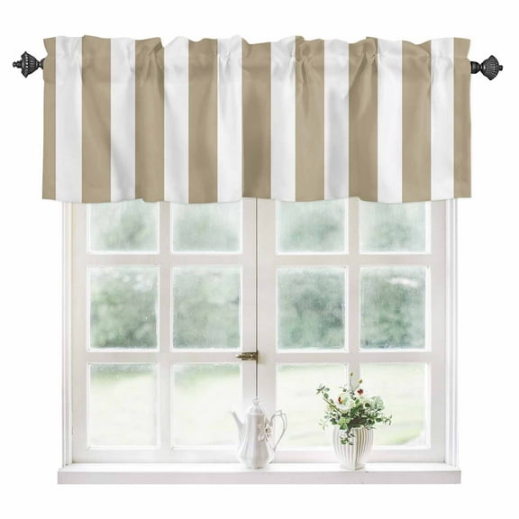 Beige Striped Kitchen Valances for Windows 42x18 Inch Kitchen Curtains Valances Rod Pocket Modern Farmhouse Beige White Stripes Bathroom Window Valances for Window Treatment Decor