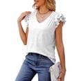 thumbnail image 3 of UVN Tank Tops for Women Summer Ruffle Short Sleeve Shirts Ladies Dressy Casual V Neck Blouses, 3 of 7