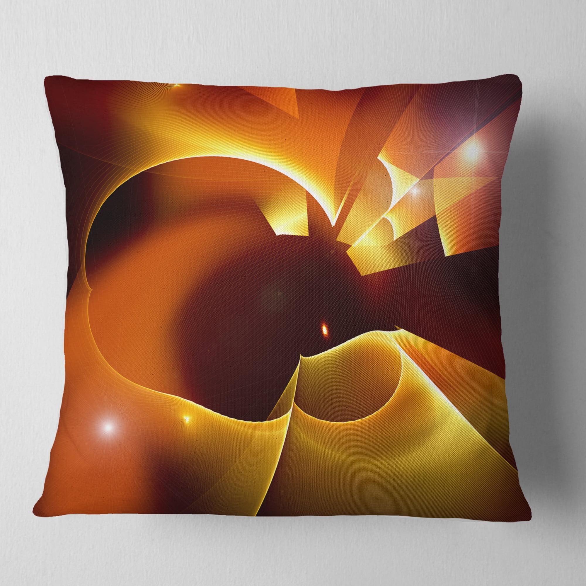 Designart Warm Yellow Red Fractal Design - Abstract Throw Pillow - 16x16