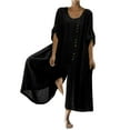 thumbnail image 2 of Alkepwun Womens Plus Size Jumpsuits Adjustable Long Sleeve Summer Rompers Casual Loose Fit Jumpsuits Crew Neck Button Wide Leg Pants Romper jumpers on Clearance, 2 of 6