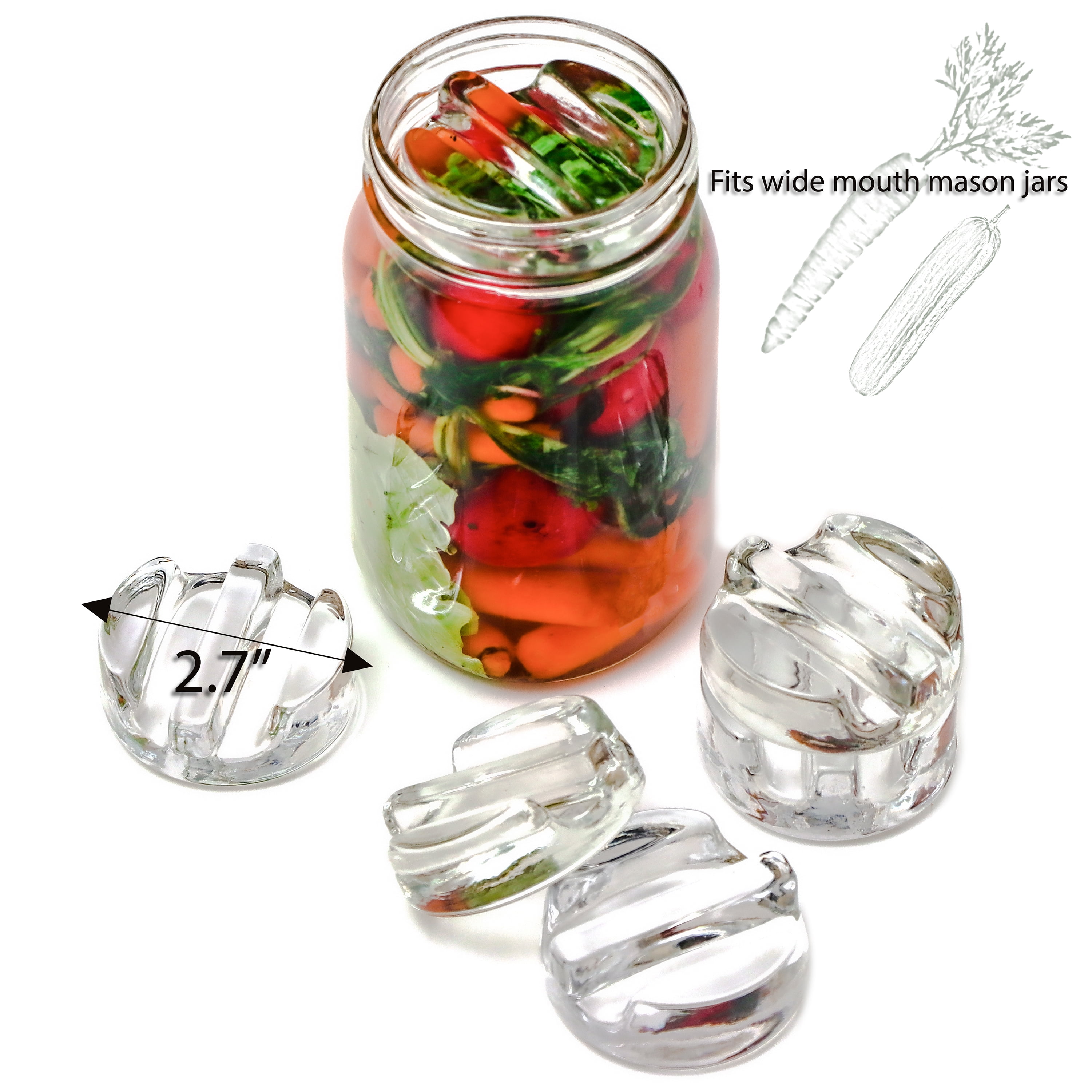 2-Pack Glass Fermentation Weights For Wide Mouth Mason Jars - For Sauerkraut, Pickles, Kimchi & Fermenting
