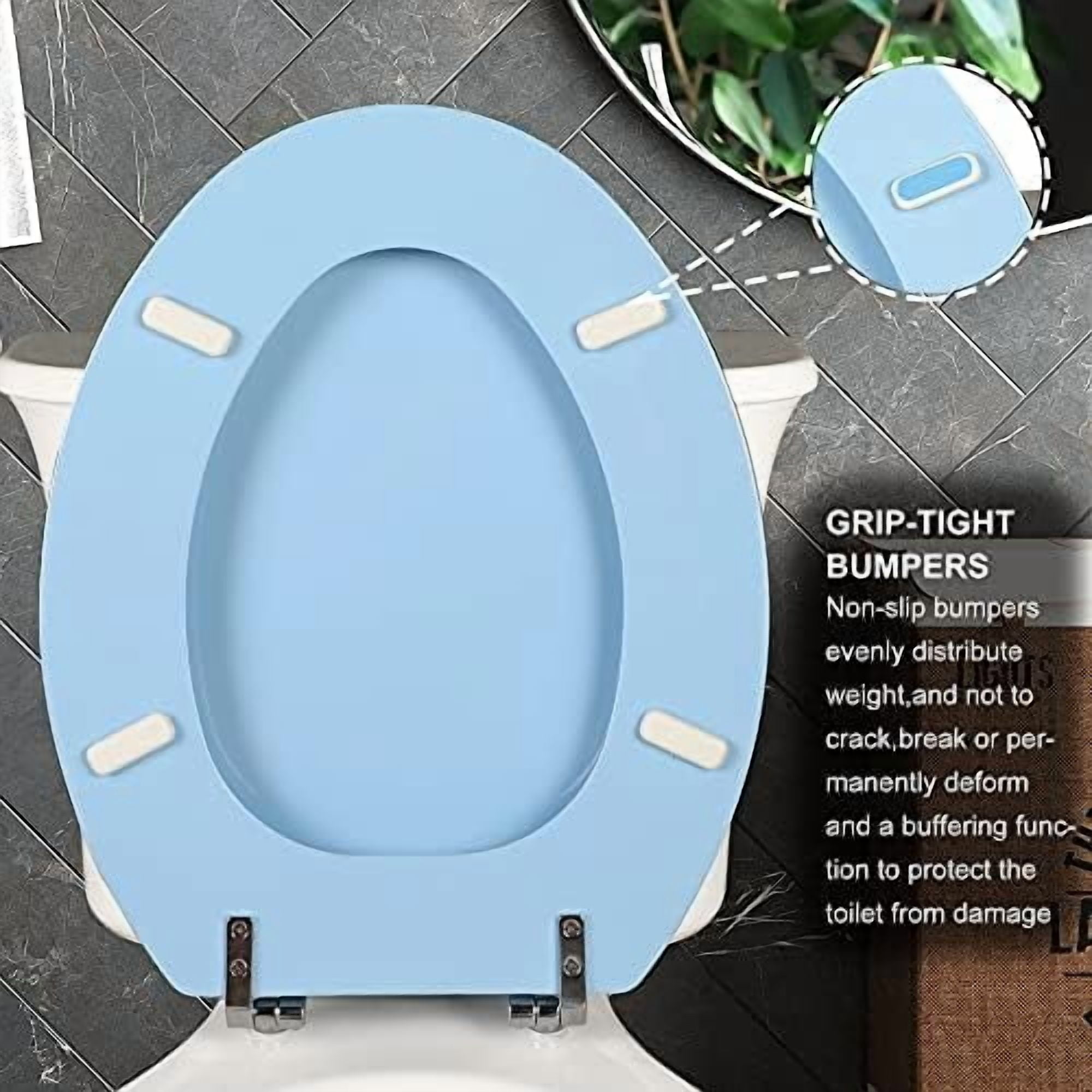 Blue Elongated Toilet Seat Natural Wood Toilet Seat with Zinc Alloy Hinges, Easy to Install also Easy to Clean, Scratch Resistant Toilet Seat by  (Elongated, Blue)