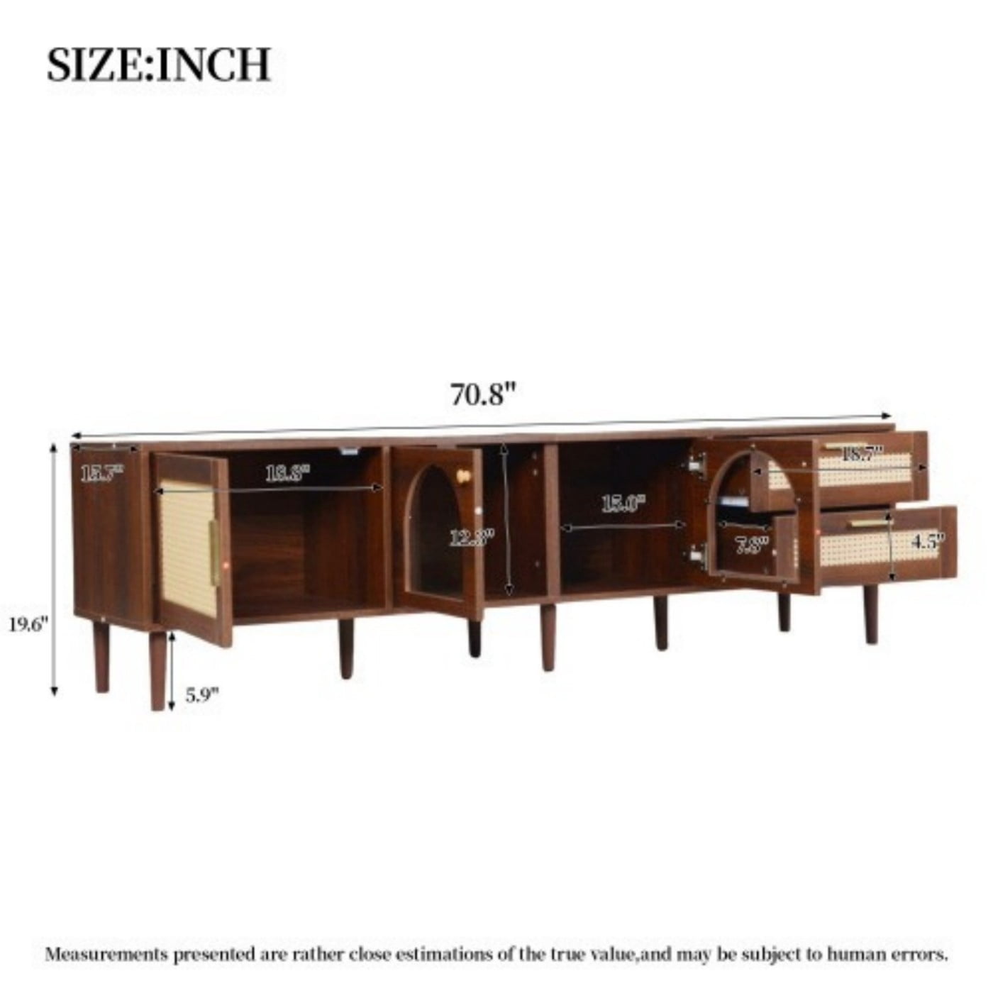 70" TV Stand for 80 Inch TV, LED Entertainment Center with App Controlled Lights, Rattan Media Console, Glass Door Storage, Living Room, Brown