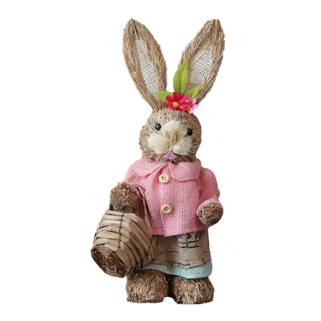 Lipstore Easter Bunny Figure Straw Rabbit Statue Cartoon Animal Sculpture Ornament Indoor Style A