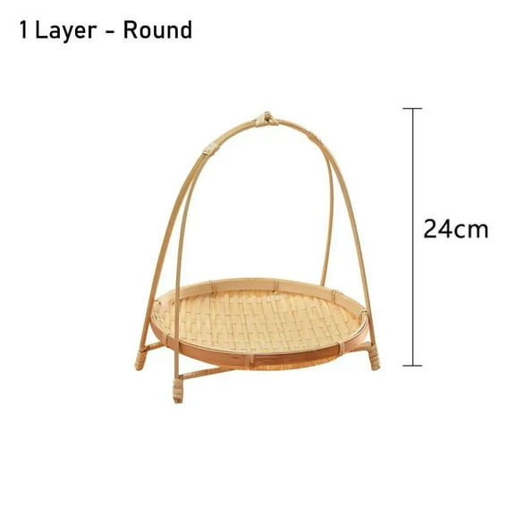 1/2/3 Layer Handwoven Fruit Basket Food Basket Decorative Standing Tray Bamboo Serving Tray Bamboo Storage Basket for Kitchen