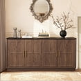 thumbnail image 6 of 66.5" Buffet Cabinet, Walnut Sideboard with Marble Pattern Top, 6-Door Kitchen Storage Credenza with Adjustable Shelves, Modern TV Stand for Dining Living Room, 6 of 10