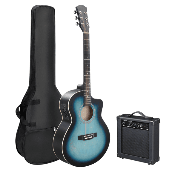 41in Basswood Panel Matte Edging Folk Guitar with 15W Amplifier Bag Tuner and other Accessories Rubbed Blue