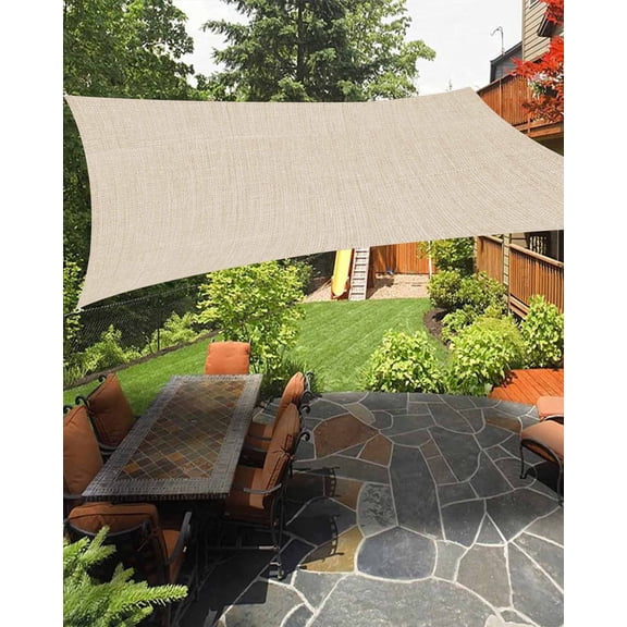 Vintage Cream Sun Sail Shades Rectangle Canopy,Sunlight Block Heavy Duty Curved Backyard Shade Cover, Farmhouse Retro Beige Solid Color Waterproof Sun Shades for Patios Garden Pergola Outdoor 8'x10'