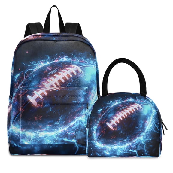 ALAZA Backpack Set Cool Football Elementary School Bags Student BookBag with Lunch Bag