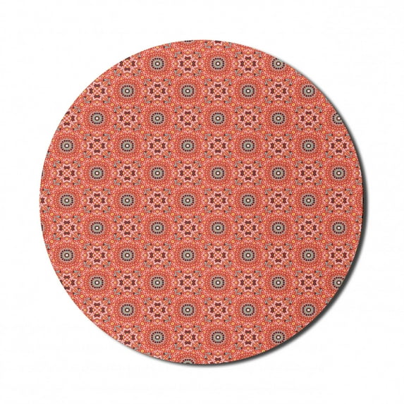 Boho Mouse Pad for Computers, Talavera Inspire Repetitive Jumble Pattern, Round Non-Slip Thick Rubber Modern Gaming Mousepad, 8" Round, Burnt Sienna Seafoam, by Ambesonne