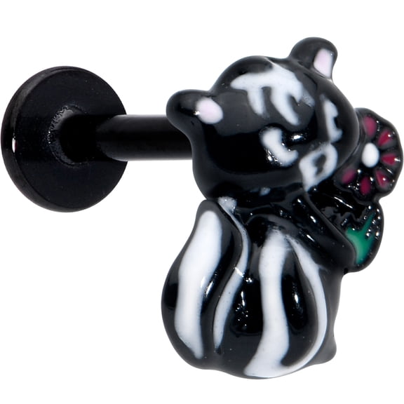 Body Candy 16G 316L Surgical Steel Black Funky Skunk Labret Monroe Lip Ring Tragus 8mm