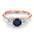 thumbnail image 3 of Gem Stone King 18K Rose Gold Plated Silver Blue Sapphire and White Topaz Engagement Ring for Women | 2.30 Cttw | Round 6MM | Gemstone September Birthstone | Size 6, 3 of 6