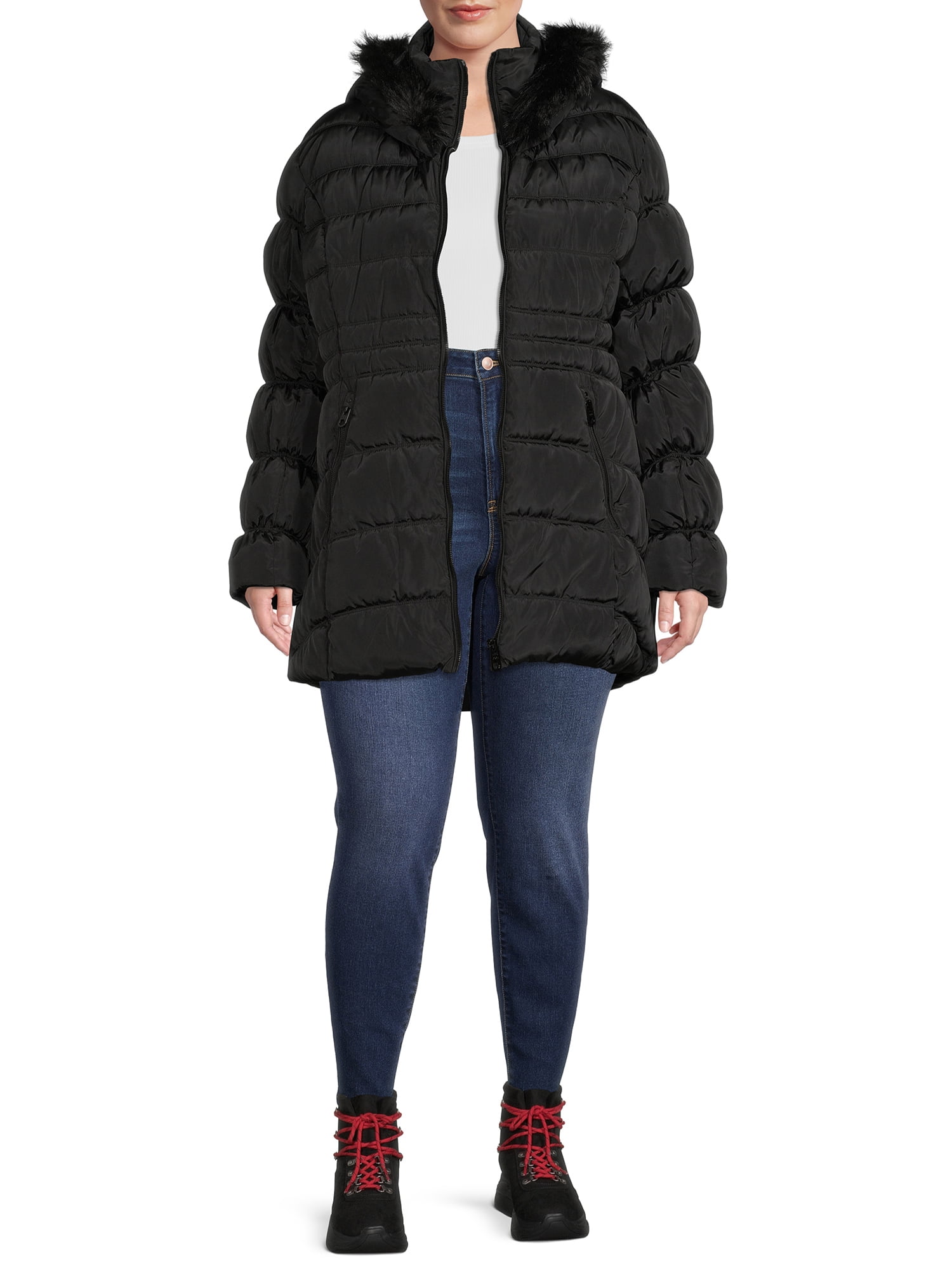 XOXO Women's Plus Size Puffer Coat with Oversized Hood