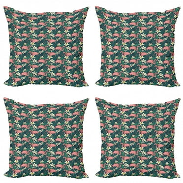 Ambesonne Flamingo Throw Pillow Cover 4 Pack, Tropic Nature Wildlife, 20", Multicolor