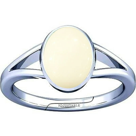 Divya Shakti 5.25-5.50 Carat Oval White Coral/ Moonga/ Munga Gemstone Silver Adjustable Ring for Mens & Womens