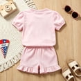 thumbnail image 6 of CUZIBR Summer Toddler Girls Back To School Outfits Short Sleeve Cute Cartoon Print Crewneck Basic T Shirt Ruffles Wide Leg Fashionable Summer Fall 2 Piece Short Clothes Sets,Pink,2-3 Years, 6 of 8