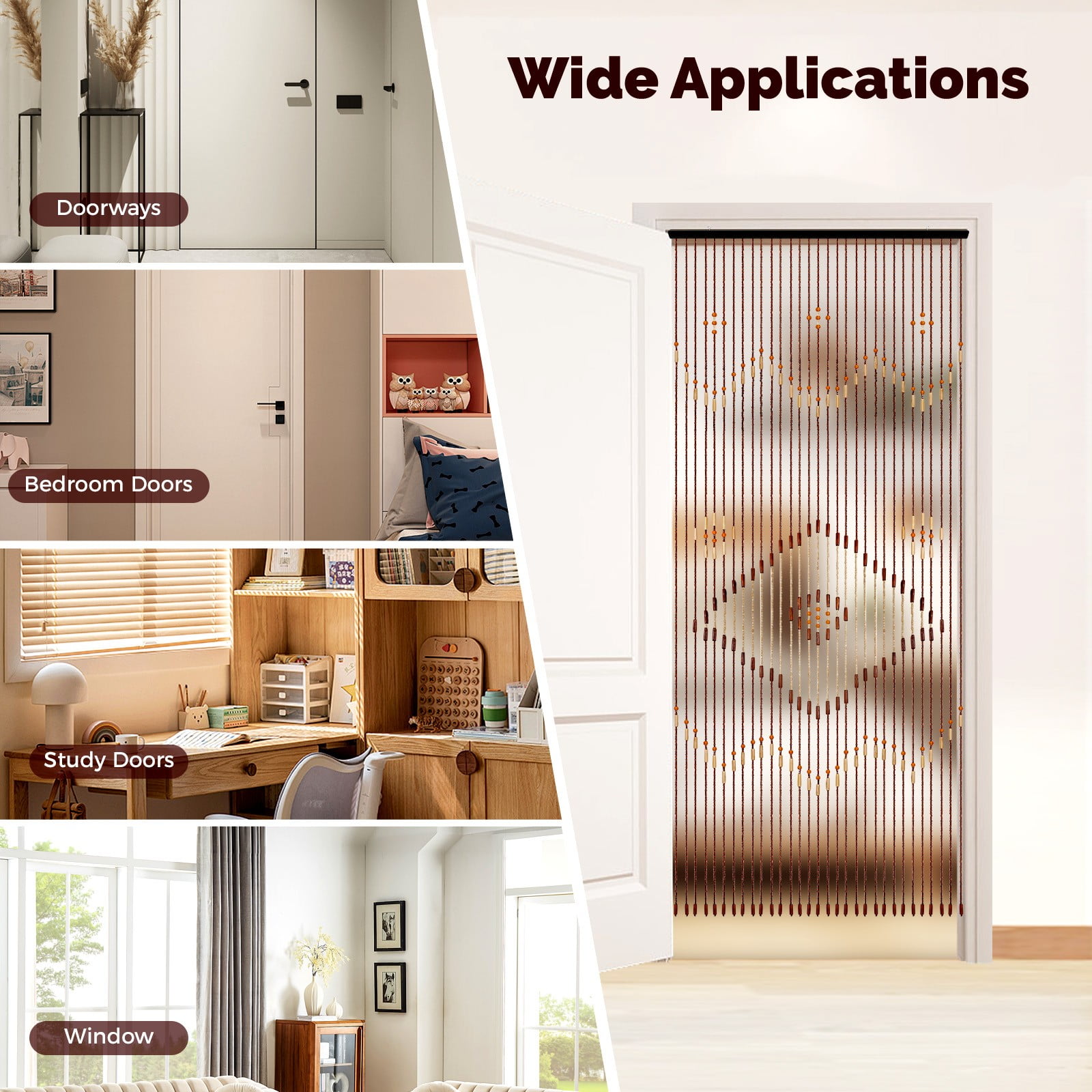 Miumaeov 31 Line Wood Bead String Door Curtain Doorway Blind Screen Room Divider 208*90cm