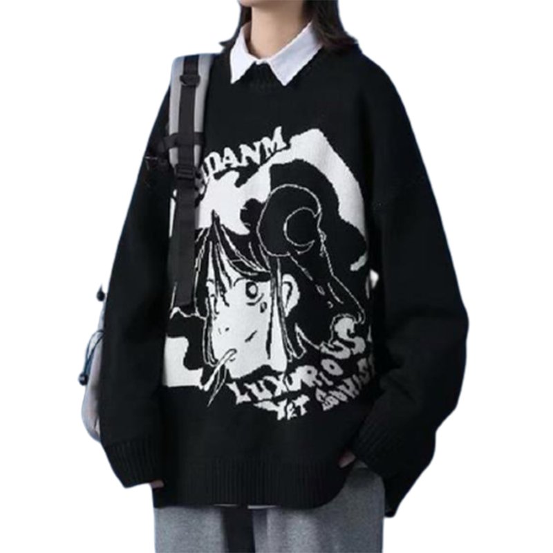 BOOYOU Men Women Couple Long Sleeve Sweater Harajuku Japanese Anime  Aesthetic Pullover Tops Hip Hop O-Neck Oversized Loose Gothic Knitwear  Jumper - Walmart.com