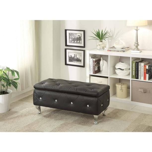 AC Pacific Leather or Fabric Upholstered Tufted Storage Bench - Walmart
