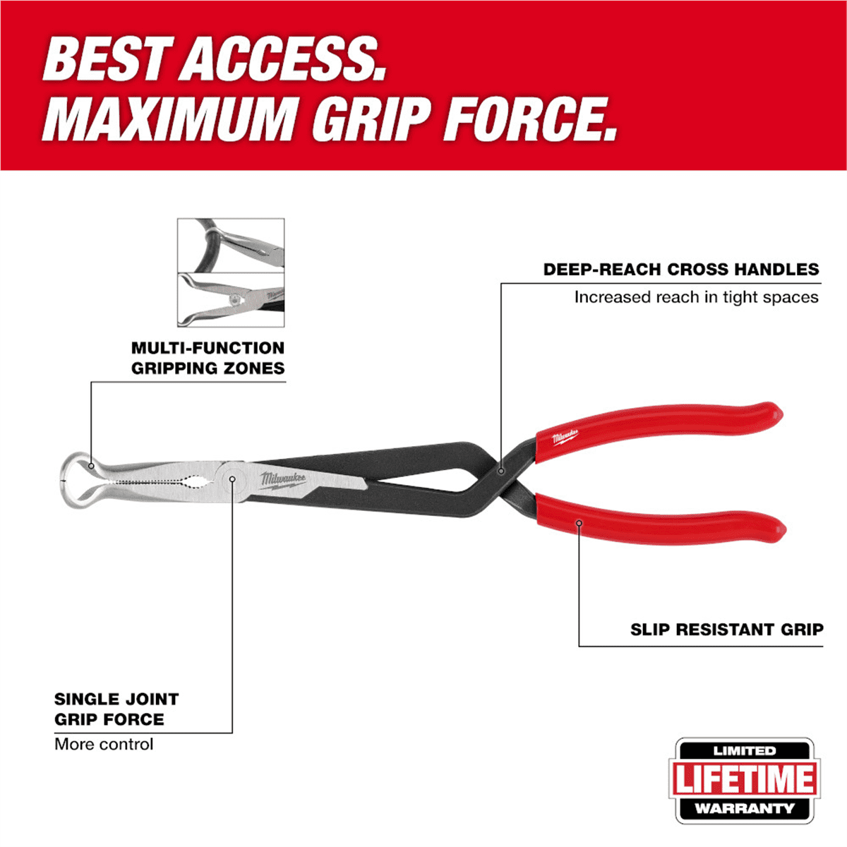 Milwaukee 48-22-6563 Long Needle Nose Pliers Set with Hose Grip and Slip Resistant Grip (3-Piece)