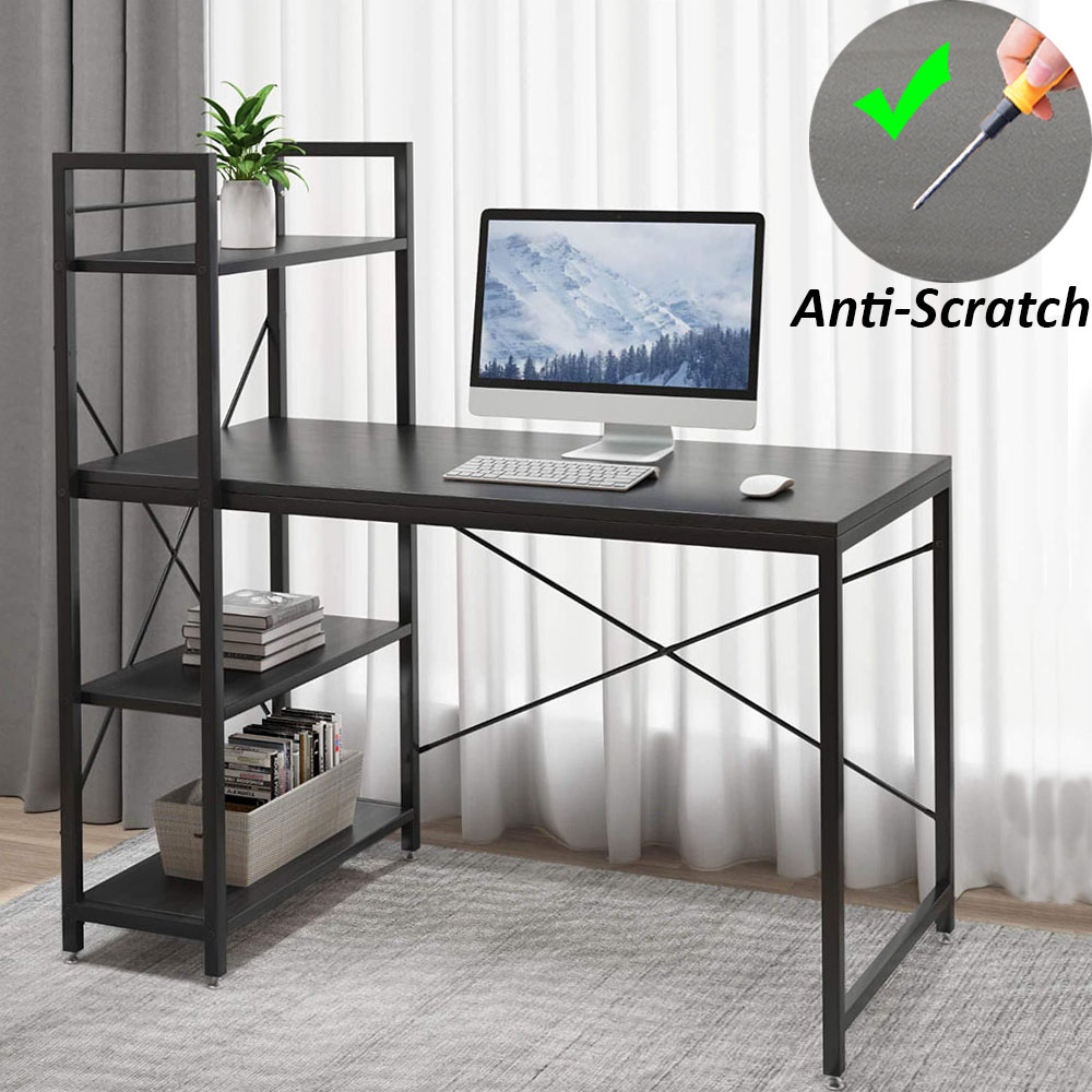 4 Tier Storage Shelves Bookshelf Walnut Gaming Computer Desk Office Study Table