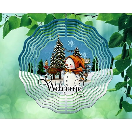 10 Inch Welcome Winter Snowman Wind Spinner Yard Decor Aluminum Sublimated Garden Art Indoor Outdoor 3D Kinetic …