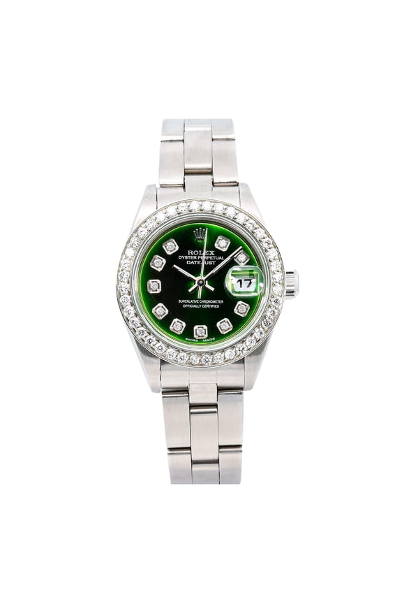 Pre-Owned Rolex Datejust 26MM 79174 Green Diamond Dial Diamond Bezel Stainless Steel Oyster Bracelet