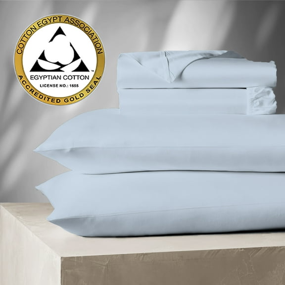 Aireolux 100% Egyptian Cotton 1000 Thread count 4 Piece Queen Bed Sheet Set – Silky Sateen, Deep Pocket, Super Soft & Breathable, Blue