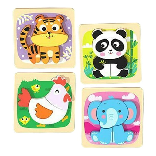 Rompecabezas de animales de madera de 4 piezas Rompecabezas de formas de animales para regalos de cumpleanos 2 3 Ano Estilo A perfke Rompecabezas Walmart en linea