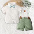 thumbnail image 4 of mgoYE Baby Outfits Baby Boy Formal Short Set Toddler Summer Gentleman Outfit Kid Short Sleeve Bowtie Shirt Suspender Shorts Suit, 4 of 9