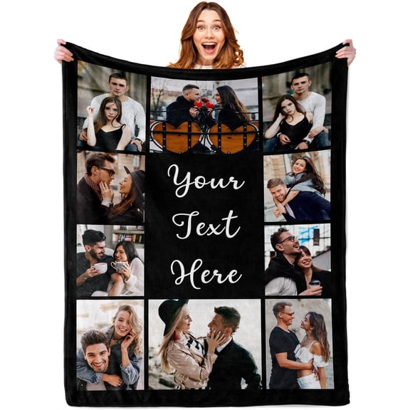 Ships Next Day Custom Blanket with Picture Customized Banket Personalized Throw Blankets Customizable Photo Blankets Customize Gifts for Mom Dad Girlfriend Boyfriend Wife Husband Her Him