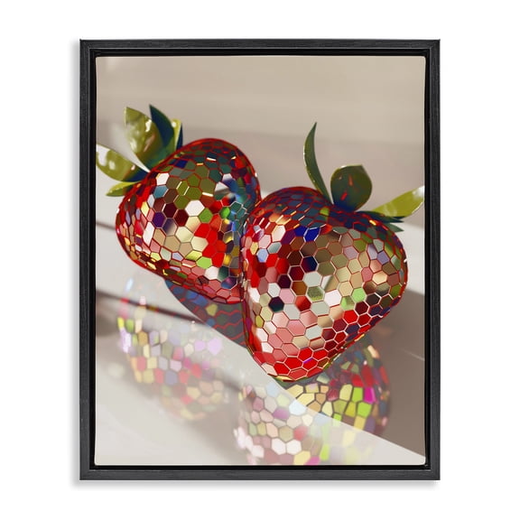 Stupell Industries Reflecting Disco Strawberries Fashion Painting Black Floater Framed Canvas Art Print Wall Art, 17 x 21