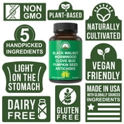 Wormwood Black Walnut Clove Cleanse for Humans. Elimination Detox + Intestinal Support Capsules Supplement. Pills with Artichoke and Pumpkin Seed for Additional Benefits