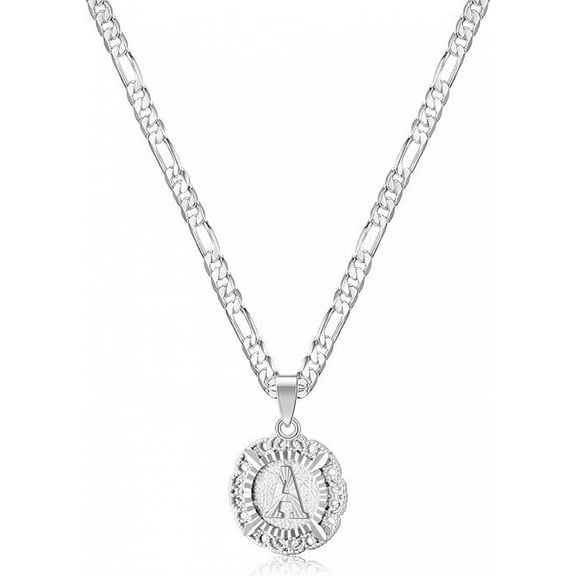LINXIQIN Initial Necklace For Women,14K Gold Plated Round Letter Pendant Necklace Capital Monogram Necklace Alhpabets from A-Z Figaro Chain Necklace
