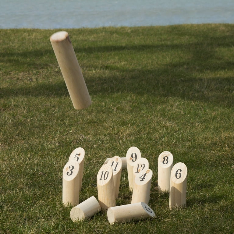 HEY! PLAY! Wooden Throwing Game, 14-Piece Yard Game Set with Pins