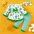 thumbnail image 2 of Atogsazn Newborn Kids Clothing Shamrocks Ruffle Long Sleeve Bandeau Dress Top Striped Pants Outfit Tiaras Set Girl's St. Patrick's Day Set for 6M Baby Green on Clearance, 2 of 9