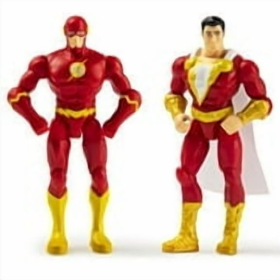 DC Comics, 4-Inch THE FLASH and SHAZAM Action Figure 2-Pack with 6 Mystery Accessories, Adventure 1, Flash & Shazam
