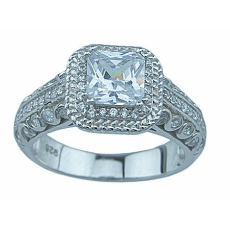 2 Carat T.G.W. Princess-Cut CZ Victoria High-Polish Double-Prong Sterling Silver Engagement Ring