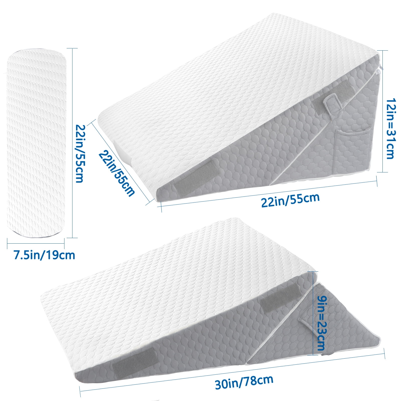 NOSTHEART Bed Wedge Pillow for Sleeping, Memory Foam Wedge Pillow Set for Post Surgery 12 Inch Adjustable Triangle Pillow Wedge with Washable Cover for Legs, Back Pain, Snoring, Alleviate Acid Reflux