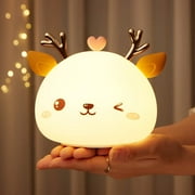 Mubarek Silicone LED Night Light Deer Kids,Kawaii Lamp with Rechargeable,for Baby Girls Gifts, Portable Soft with Color Changing,Children Bedroom Decor