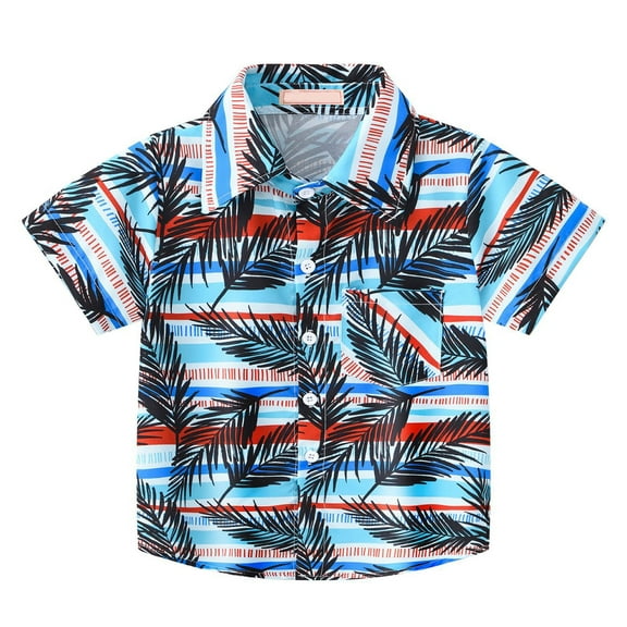 KAUOD Kids Boys Short Sleeve Tropical Shirt Toddler Boy Summer Hawaiian Collared Button Down Shirts Funny Print Vacation Tops